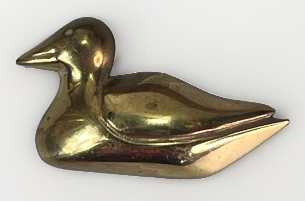 VTG MCM Solid Brass Duck Figurine Paperweight Office Library Decor 2.25”